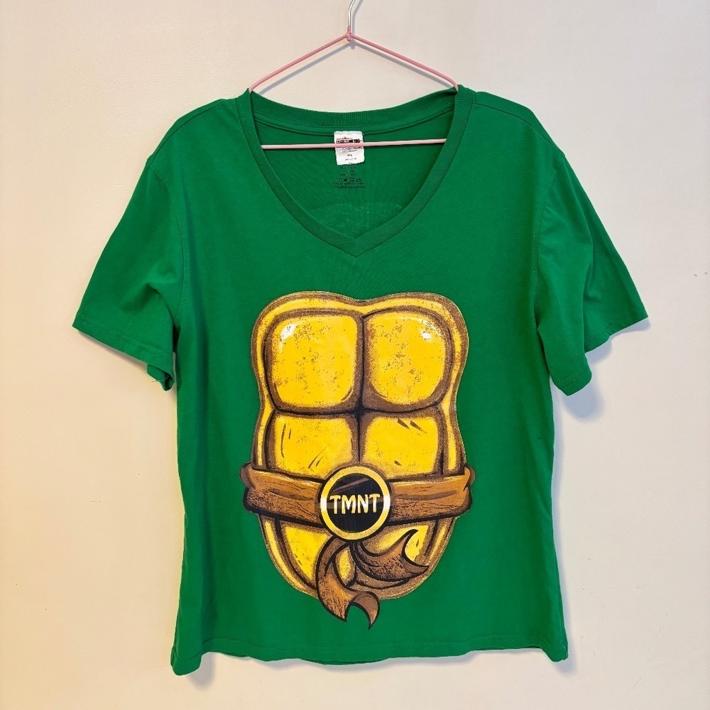TMNT Teenage Mutant Ninja Turtles V Neck Short Sleeve Shell Green Womens Medium